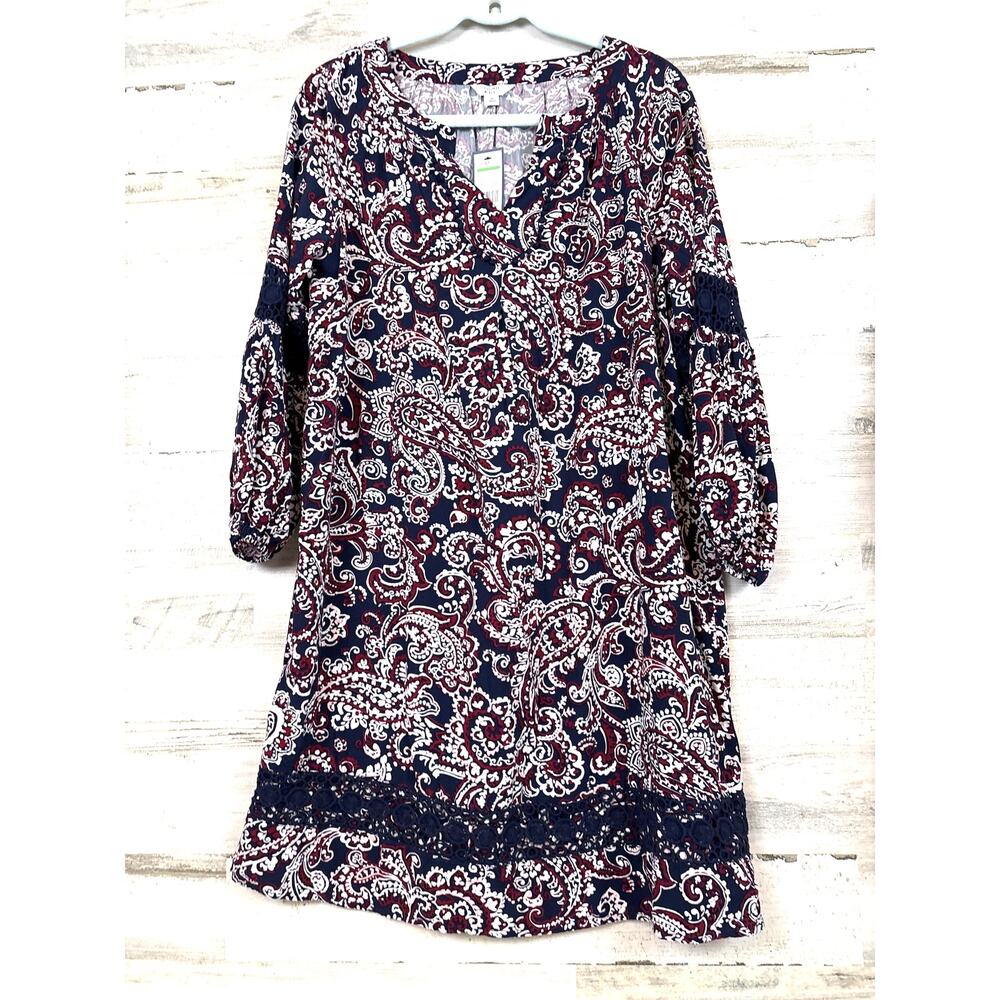 Crown & Ivy Womens M Navy Blue Multi Paisley Fall Blooms Mini Dress NWT